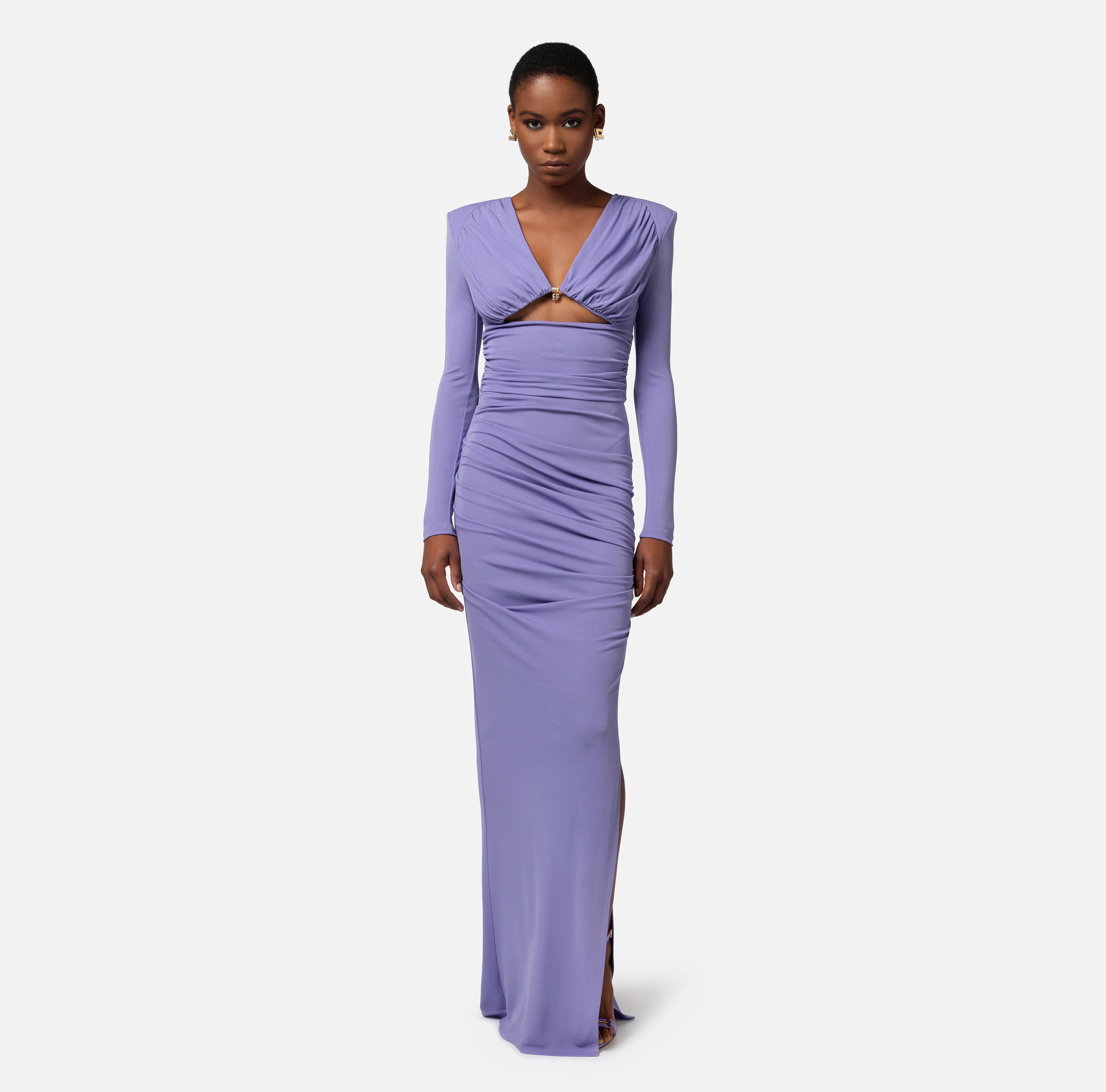 ABITO LUNGO AGGRAPPATO SCOLLO A V CON SPACCO ELISABETTA FRANCHI Libertymoda